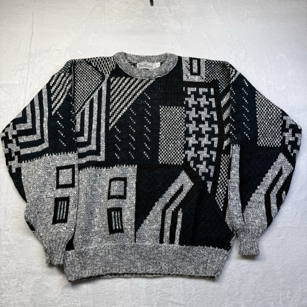VTG 80s Ruffian Acrylic Knit Sweater Sz Large Grandpa Gorpcore USA Made